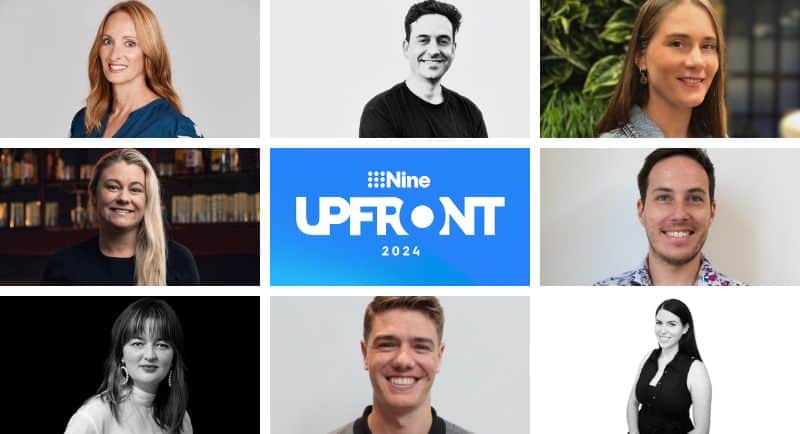 Collage of headshots with Nine Upfront 2024 logo in the centre